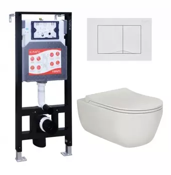 Комплект 3 в 1 инсталляция ESBANO FRAM + Унитаз подвесной Berges Wasserhaus Ego XL 082118 + кнопка белая глянцевая