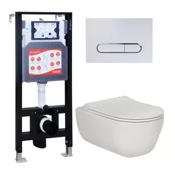 Комплект 3 в 1 инсталляция ESBANO FRAM + Унитаз подвесной Berges Wasserhaus Ego XL 082118 + кнопка белая глянцевая