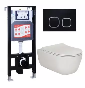 Комплект 3 в 1 инсталляция ESBANO FRAM + Унитаз подвесной Berges Wasserhaus Ego XL 082118 + кнопка черная матовая