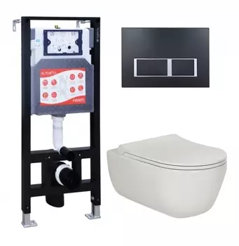 Комплект 3 в 1 инсталляция ESBANO FRAM + Унитаз подвесной Berges Wasserhaus Ego XL 082118 + кнопка черная матовая