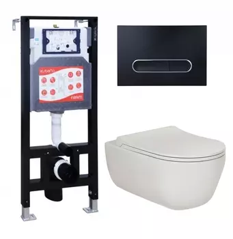 Комплект 3 в 1 инсталляция ESBANO FRAM + Унитаз подвесной Berges Wasserhaus Ego XL 082118 + кнопка черная матовая