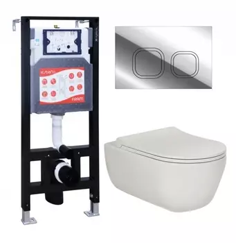Комплект 3 в 1 инсталляция ESBANO FRAM + Унитаз подвесной Berges Wasserhaus Ego XL 082118 + кнопка хром глянцевая