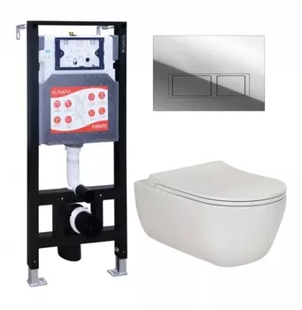Комплект 3 в 1 инсталляция ESBANO FRAM + Унитаз подвесной Berges Wasserhaus Ego XL 082118 + кнопка хром глянцевая