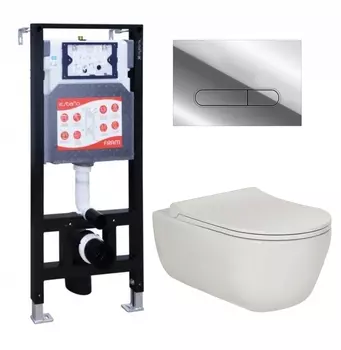 Комплект 3 в 1 инсталляция ESBANO FRAM + Унитаз подвесной Berges Wasserhaus Ego XL 082118 + кнопка хром глянцевая