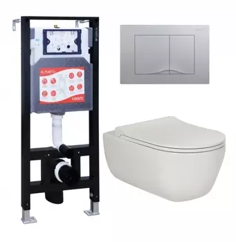 Комплект 3 в 1 инсталляция ESBANO FRAM + Унитаз подвесной Berges Wasserhaus Ego XL 082118 + кнопка хром матовая