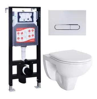 Комплект 3 в 1 инсталляция ESBANO FRAM + Унитаз подвесной Berges Wasserhaus Gamma 081105 + кнопка белая глянцевая