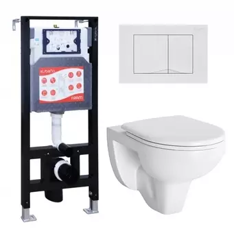 Комплект 3 в 1 инсталляция ESBANO FRAM + Унитаз подвесной Berges Wasserhaus Gamma 081105 + кнопка белая глянцевая