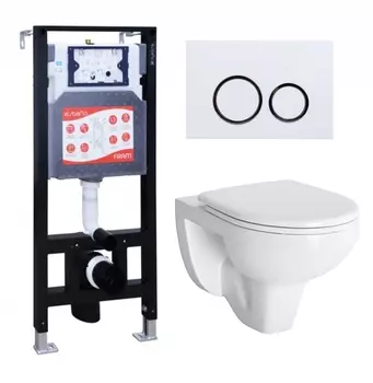 Комплект 3 в 1 инсталляция ESBANO FRAM + Унитаз подвесной Berges Wasserhaus Gamma 081105 + кнопка белая глянцевая