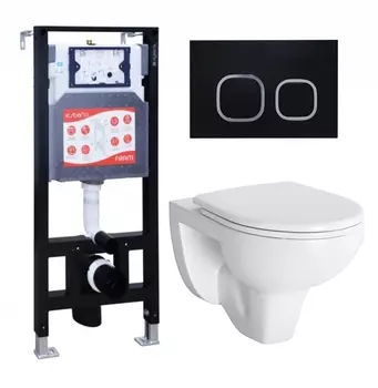 Комплект 3 в 1 инсталляция ESBANO FRAM + Унитаз подвесной Berges Wasserhaus Gamma 081105 + кнопка черная матовая