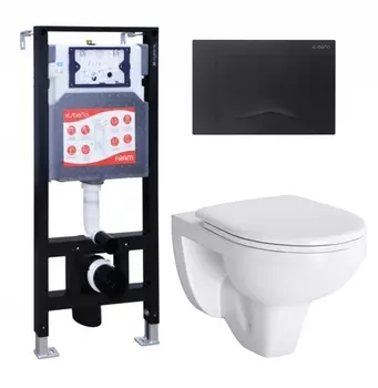 Комплект 3 в 1 инсталляция ESBANO FRAM + Унитаз подвесной Berges Wasserhaus Gamma 081105 + кнопка черная матовая