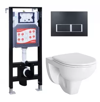 Комплект 3 в 1 инсталляция ESBANO FRAM + Унитаз подвесной Berges Wasserhaus Gamma 081105 + кнопка черная матовая
