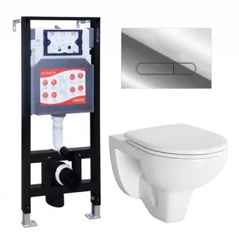 Комплект 3 в 1 инсталляция ESBANO FRAM + Унитаз подвесной Berges Wasserhaus Gamma 081105 + кнопка хром глянцевая