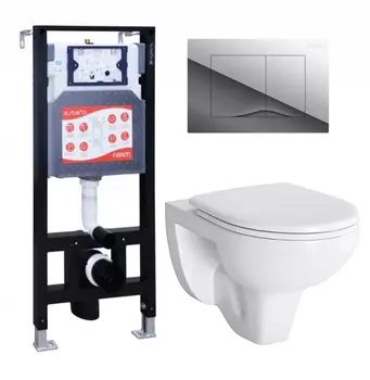 Комплект 3 в 1 инсталляция ESBANO FRAM + Унитаз подвесной Berges Wasserhaus Gamma 081105 + кнопка хром глянцевая