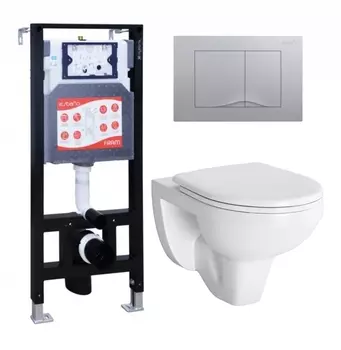 Комплект 3 в 1 инсталляция ESBANO FRAM + Унитаз подвесной Berges Wasserhaus Gamma 081105 + кнопка хром матовая