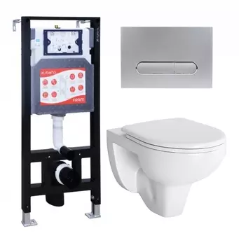 Комплект 3 в 1 инсталляция ESBANO FRAM + Унитаз подвесной Berges Wasserhaus Gamma 081105 + кнопка хром матовая