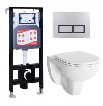 Комплект 3 в 1 инсталляция ESBANO FRAM + Унитаз подвесной Berges Wasserhaus Gamma 081105 + кнопка хром матовая