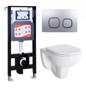 Комплект 3 в 1 инсталляция ESBANO FRAM + Унитаз подвесной Berges Wasserhaus Gamma 081105 + кнопка хром матовая