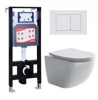 Комплект 3 в 1 инсталляция ESBANO FRAM + Унитаз подвесной Ceramica Nova Forma CN3009 + кнопка белая глянцевая