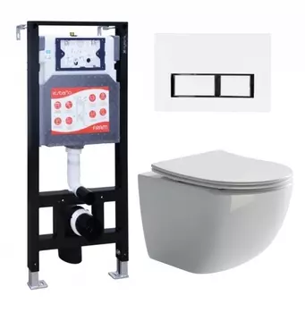 Комплект 3 в 1 инсталляция ESBANO FRAM + Унитаз подвесной Ceramica Nova Forma CN3009 + кнопка белая глянцевая
