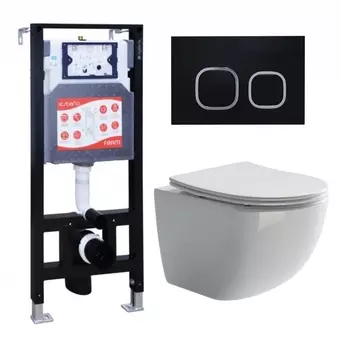 Комплект 3 в 1 инсталляция ESBANO FRAM + Унитаз подвесной Ceramica Nova Forma CN3009 + кнопка черная матовая