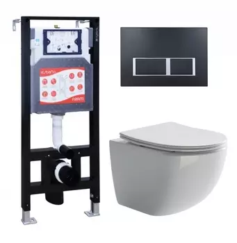 Комплект 3 в 1 инсталляция ESBANO FRAM + Унитаз подвесной Ceramica Nova Forma CN3009 + кнопка черная матовая