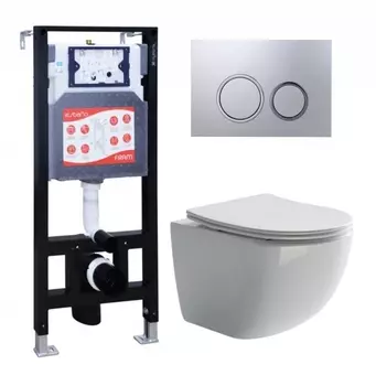 Комплект 3 в 1 инсталляция ESBANO FRAM + Унитаз подвесной Ceramica Nova Forma CN3009 + кнопка хром матовая