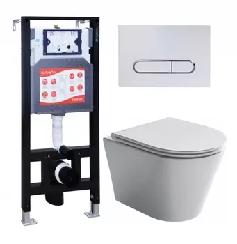 Комплект 3 в 1 инсталляция ESBANO FRAM + Унитаз подвесной Ceramica Nova Forma CN3011 + кнопка белая глянцевая