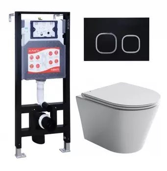 Комплект 3 в 1 инсталляция ESBANO FRAM + Унитаз подвесной Ceramica Nova Forma CN3011 + кнопка черная матовая