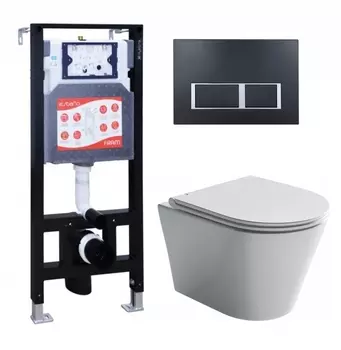 Комплект 3 в 1 инсталляция ESBANO FRAM + Унитаз подвесной Ceramica Nova Forma CN3011 + кнопка черная матовая