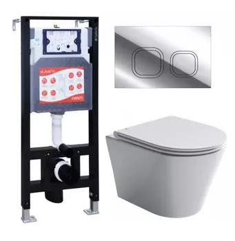 Комплект 3 в 1 инсталляция ESBANO FRAM + Унитаз подвесной Ceramica Nova Forma CN3011 + кнопка хром глянцевая