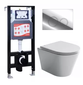 Комплект 3 в 1 инсталляция ESBANO FRAM + Унитаз подвесной Ceramica Nova Forma CN3011 + кнопка хром глянцевая