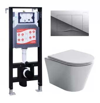 Комплект 3 в 1 инсталляция ESBANO FRAM + Унитаз подвесной Ceramica Nova Forma CN3011 + кнопка хром глянцевая