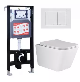 Комплект 3 в 1 инсталляция ESBANO FRAM + Унитаз подвесной Ceramica Nova Metric Rimless CN3007 + кнопка белая глянцевая