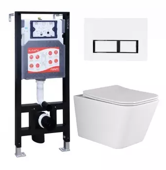 Комплект 3 в 1 инсталляция ESBANO FRAM + Унитаз подвесной Ceramica Nova Metric Rimless CN3007 + кнопка белая глянцевая
