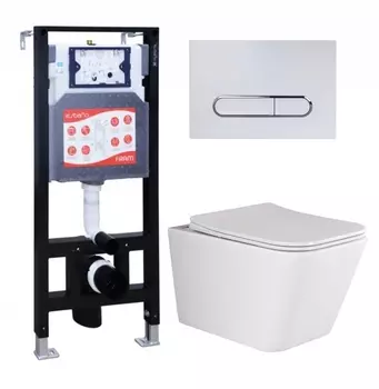 Комплект 3 в 1 инсталляция ESBANO FRAM + Унитаз подвесной Ceramica Nova Metric Rimless CN3007 + кнопка белая глянцевая
