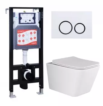 Комплект 3 в 1 инсталляция ESBANO FRAM + Унитаз подвесной Ceramica Nova Metric Rimless CN3007 + кнопка белая глянцевая