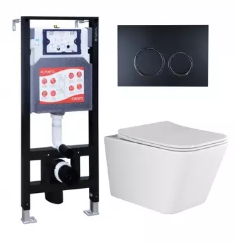 Комплект 3 в 1 инсталляция ESBANO FRAM + Унитаз подвесной Ceramica Nova Metric Rimless CN3007 + кнопка черная матовая