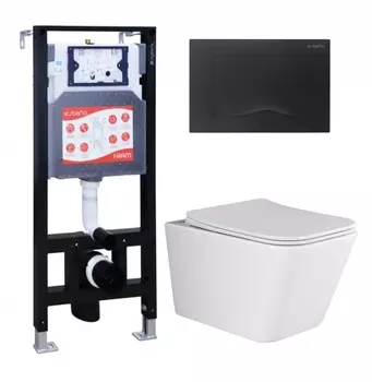 Комплект 3 в 1 инсталляция ESBANO FRAM + Унитаз подвесной Ceramica Nova Metric Rimless CN3007 + кнопка черная матовая