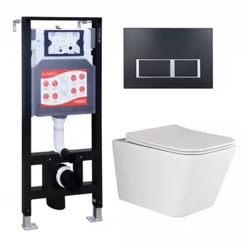 Комплект 3 в 1 инсталляция ESBANO FRAM + Унитаз подвесной Ceramica Nova Metric Rimless CN3007 + кнопка черная матовая