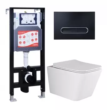 Комплект 3 в 1 инсталляция ESBANO FRAM + Унитаз подвесной Ceramica Nova Metric Rimless CN3007 + кнопка черная матовая