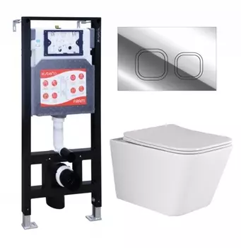 Комплект 3 в 1 инсталляция ESBANO FRAM + Унитаз подвесной Ceramica Nova Metric Rimless CN3007 + кнопка хром глянцевая