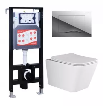 Комплект 3 в 1 инсталляция ESBANO FRAM + Унитаз подвесной Ceramica Nova Metric Rimless CN3007 + кнопка хром глянцевая