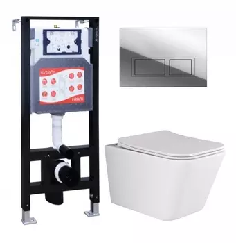 Комплект 3 в 1 инсталляция ESBANO FRAM + Унитаз подвесной Ceramica Nova Metric Rimless CN3007 + кнопка хром глянцевая