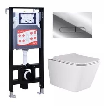 Комплект 3 в 1 инсталляция ESBANO FRAM + Унитаз подвесной Ceramica Nova Metric Rimless CN3007 + кнопка хром глянцевая