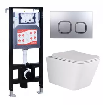 Комплект 3 в 1 инсталляция ESBANO FRAM + Унитаз подвесной Ceramica Nova Metric Rimless CN3007 + кнопка хром матовая
