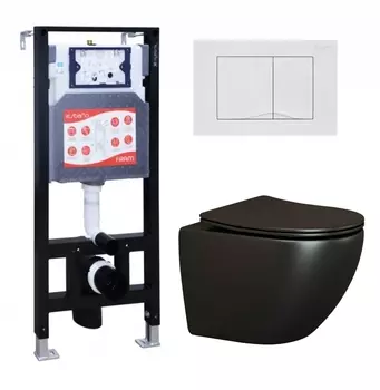 Комплект 3 в 1 инсталляция ESBANO FRAM + Унитаз подвесной Ceramica Nova Metropol CN4002MB + кнопка белая глянцевая