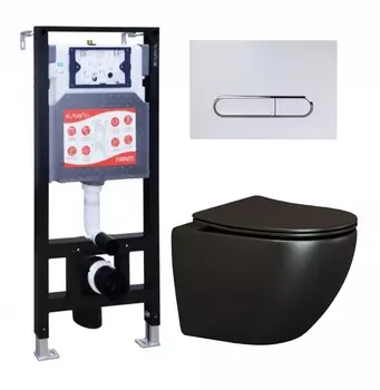 Комплект 3 в 1 инсталляция ESBANO FRAM + Унитаз подвесной Ceramica Nova Metropol CN4002MB + кнопка белая глянцевая