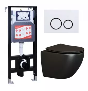 Комплект 3 в 1 инсталляция ESBANO FRAM + Унитаз подвесной Ceramica Nova Metropol CN4002MB + кнопка белая глянцевая
