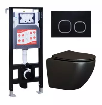 Комплект 3 в 1 инсталляция ESBANO FRAM + Унитаз подвесной Ceramica Nova Metropol CN4002MB + кнопка черная матовая