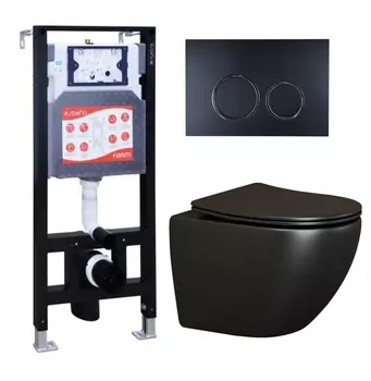 Комплект 3 в 1 инсталляция ESBANO FRAM + Унитаз подвесной Ceramica Nova Metropol CN4002MB + кнопка черная матовая